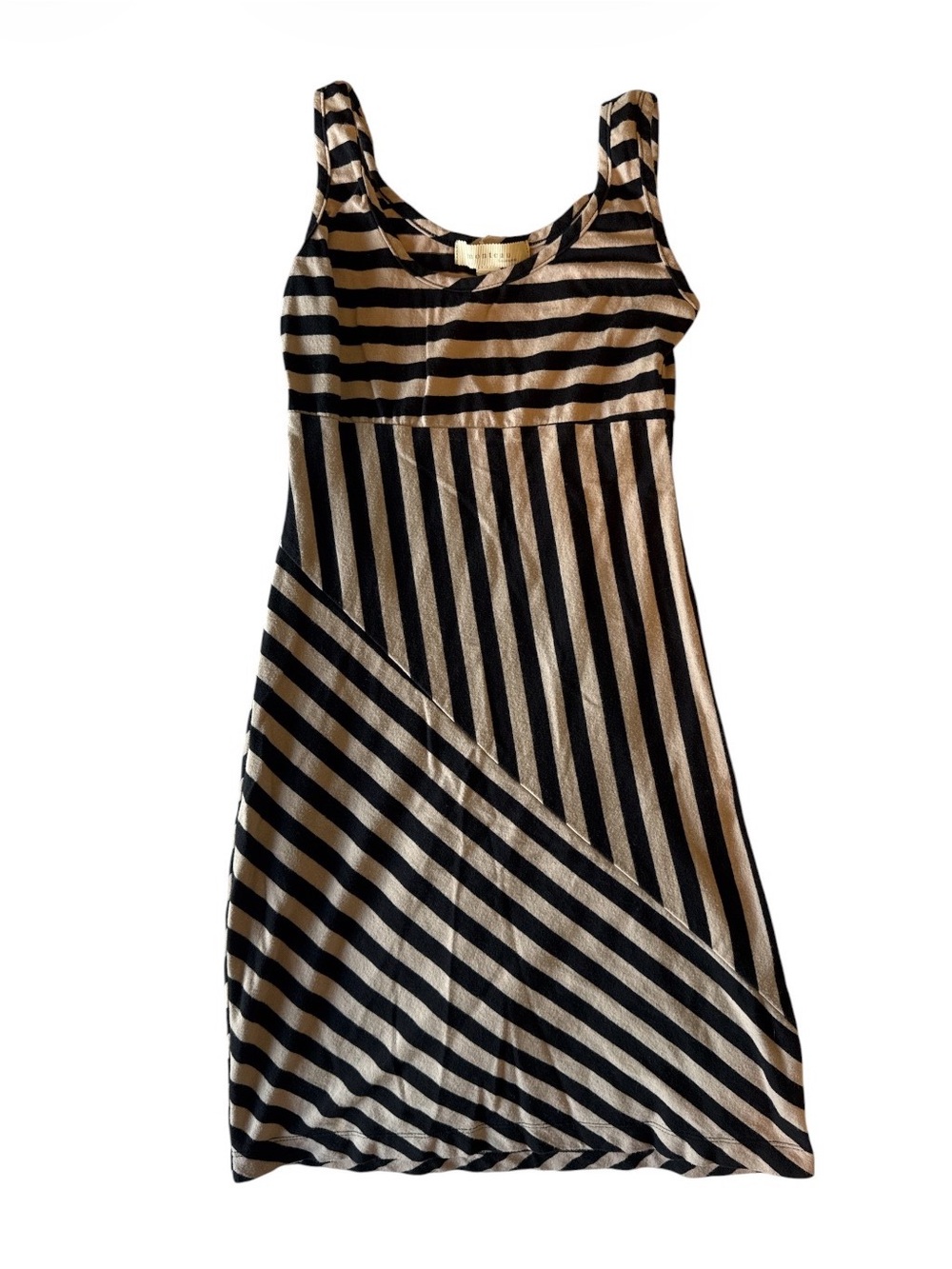 Monteau Black and Beige Striped Midi Tank Dress